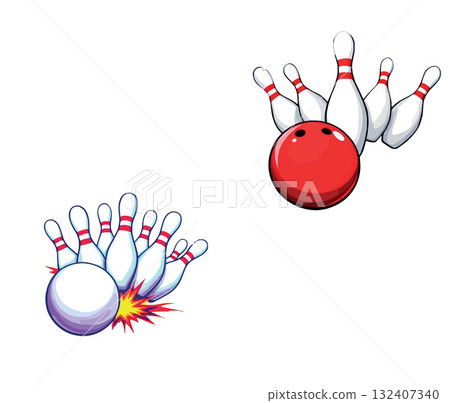 Vsai bowling ball knocking down pins, strike and spare in bowling game Vsai bowling ball knocking down pins, strike and spare in bowling game 132407340