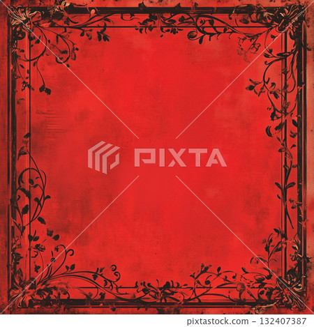 Vintage and nature theme background on square template with classic nature frame and copy space for text in black and red color tone. Vintage and nature theme background on square template with classic nature frame and copy space for text in black and red color tone. 132407387