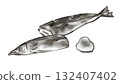 烤鹹秋刀魚和蘿蔔泥的插圖（墨繪風格） 132407402
