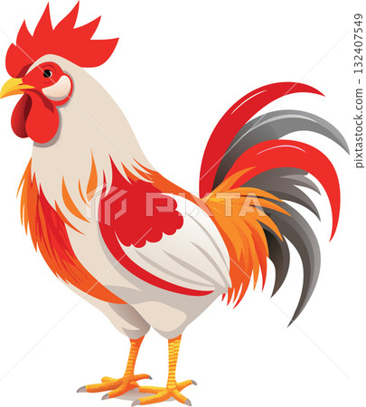 Vsai colorful rooster standing proudly, farm animal illustration 132407549