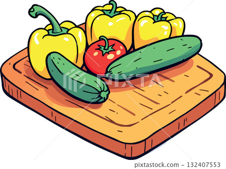 Vsai fresh vegetables on cutting board for healthy cooking Vsai fresh vegetables on cutting board for healthy cooking 132407553