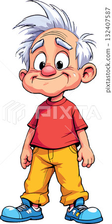 Vsai happy cartoon senior man standing and smiling Vsai happy cartoon senior man standing and smiling 132407587