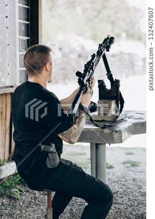 Old west sheriff star badge with gun, holster and gun belt  132407607