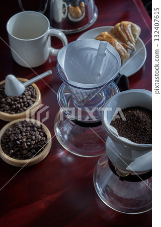Coffee preparation paper drip 132407615