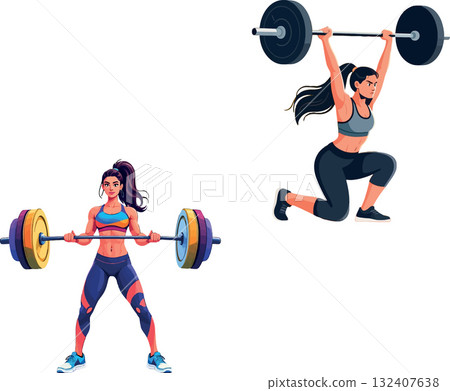 Vsai woman weightlifting at gym doing fitness workout Vsai woman weightlifting at gym doing fitness workout 132407638