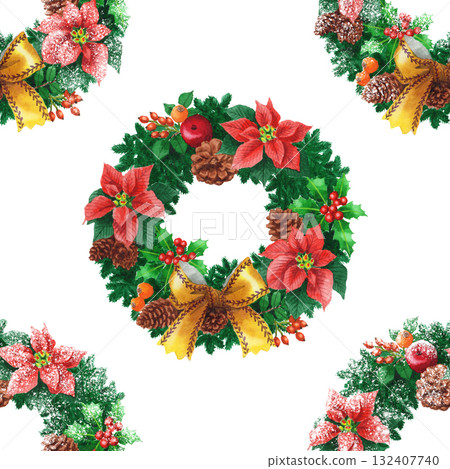Analog watercolor Christmas wallpaper wreath 132407740