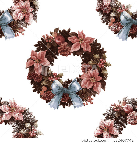 模擬水彩聖誕壁紙花環 132407742