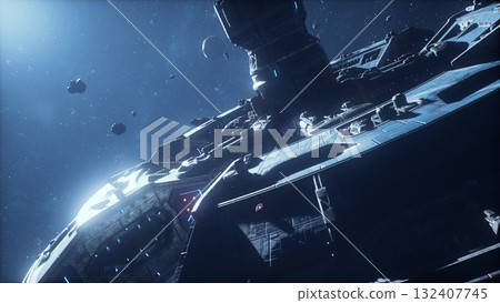 space station of the future surveys a cosmic gas cloud 132407745