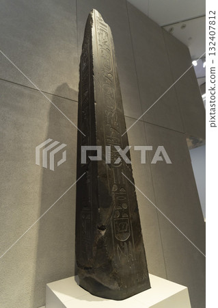 Melbourne, Australia - July 2, 2024 : Obelisk of Pharaoh Nectanebo II on display at the National Gallery of Victoria in Melbourne, Australia on July 2, 2024. 132407812