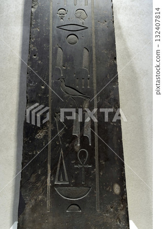 Melbourne, Australia - July 2, 2024 : Obelisk of Pharaoh Nectanebo II on display at the National Gallery of Victoria in Melbourne, Australia on July 2, 2024. 132407814