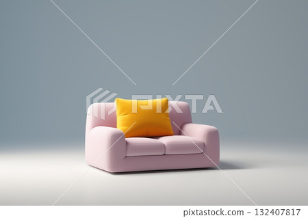 Pink loveseat with yellow pillows 132407817
