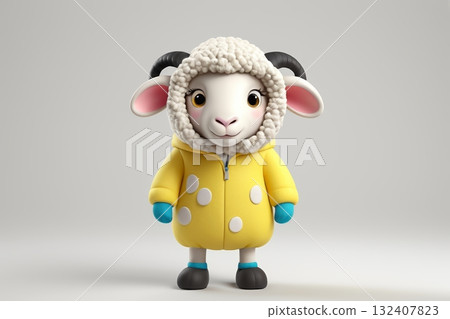 卡通绵羊穿着黄色带点外套 132407823