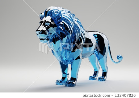 蓝色水晶质感狮子摆件 132407826