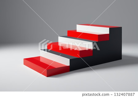 红黑白三色阶梯设计素材 132407887