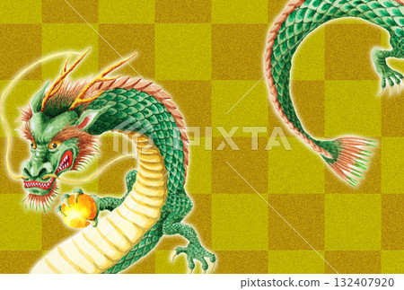 新年賀卡上有一條龍拿著模擬水彩球 132407920