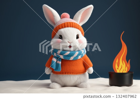 穿毛衣戴帽的可爱兔子 穿毛衣戴帽的可爱兔子 132407962