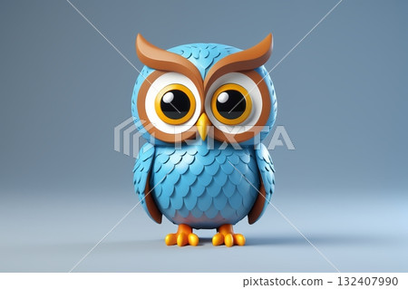 蓝色卡通猫头鹰形象素材 132407990
