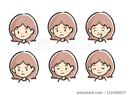 Girl's face with various expressions Girl's face with various expressions 132408037