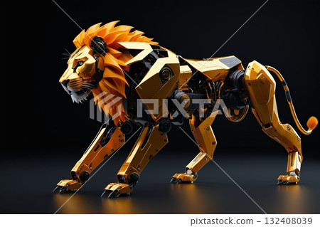 金色机械狮子形象素材 132408039