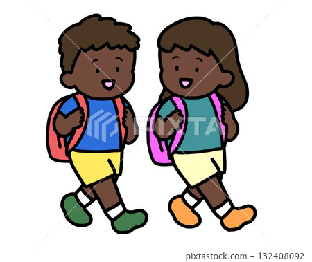 Black children talking on the way to school Black children talking on the way to school 132408092