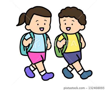 Children walking to school while chatting Asian 132408093