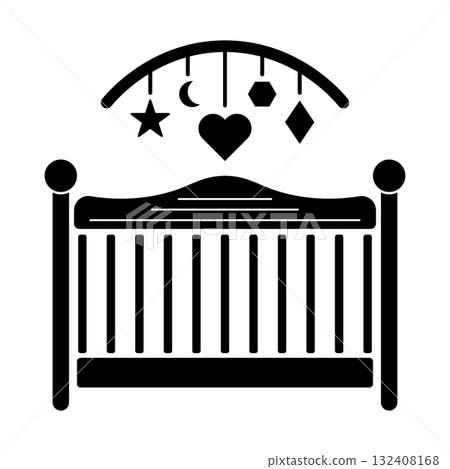 Baby Crib with Hanging Mobile Vector Illustration. Perfect for baby related designs, nursery decor, parenting blogs, birth announcements or childcare branding. Baby Crib with Hanging Mobile Vector Illustration. Perfect for baby related designs, nursery decor, parenting blogs, birth announcements or childcare branding. 132408168