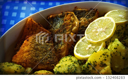 fried pieces of breaded carp fried pieces of breaded carp 132408283