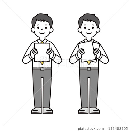 Full-body vector illustration set of a young businessman holding documents with text space 132408305