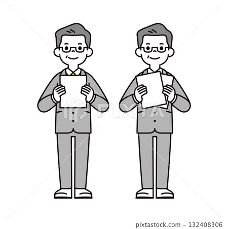 Full-body vector illustration set of senior presidents and managers holding documents with white space 132408306