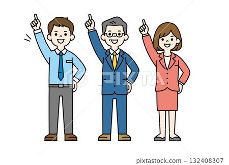 Aiming to be number one, a full-body vector illustration set of a president, boss and young male and female employees_color 132408307