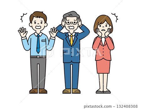 Surprised with a surprised expression, full body vector illustration material set of male and female businessmen_color 132408308