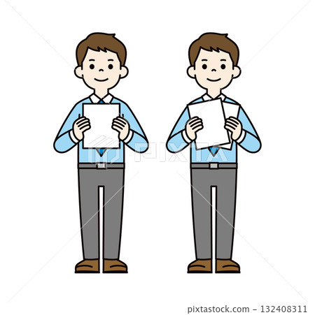 全身向量插圖素材集，20 多歲和 30 多歲的商人手裡拿著指南_顏色 132408311