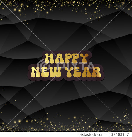 happy New year stylish black square banner with golden text. Vintage Gold New year day motto sticker, tag, retro label, banner, ribbon, label png with quote. New year text banner 132408337