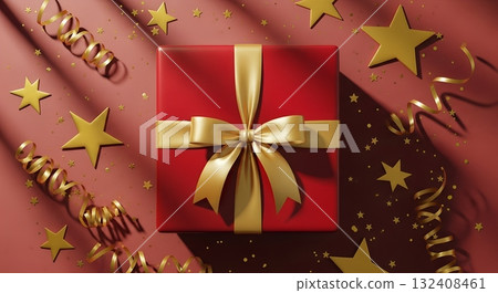 Elegant Red Gift Box with Golden Ribbon and StarsElegant Red Gift Box with Golden Ribbon and Stars Elegant Red Gift Box with Golden Ribbon and StarsElegant Red Gift Box with Golden Ribbon and Stars 132408461