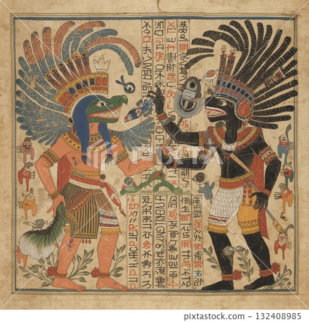 Quetzalcoatl and Tezcatlipoca, Aztec gods and twin brothers 132408985