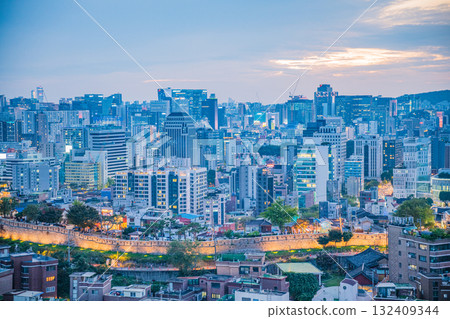 Seoul's Namsan Tower and its surrounding cityscape during the autumn day 132409344