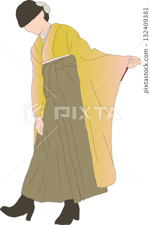 A woman wearing a yellow hakama 132409381