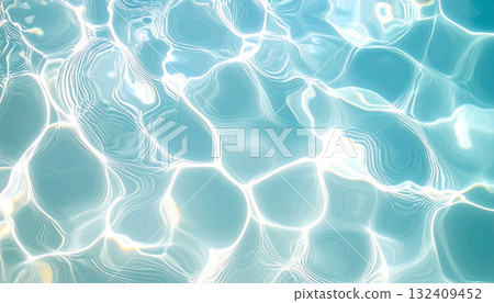 Clear turquoise water surface texture created by light reflections Clear turquoise water surface texture created by light reflections 132409452