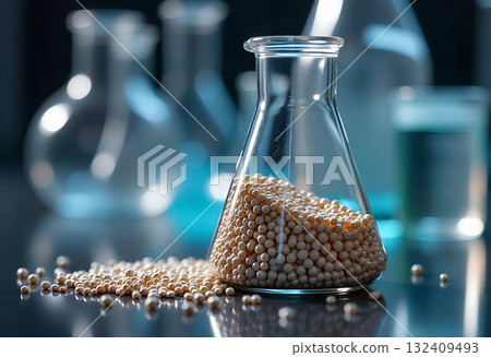 raw and uncooked rice in a glass flask 132409493