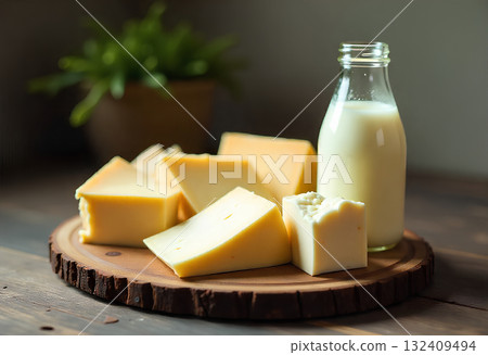 bottle of milk and fresh dairy products 132409494