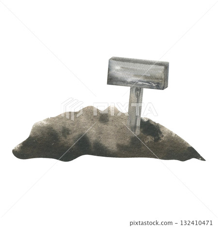 Black soil with wooden sigh watercolor clipart for gardening hobby book or seeding packing design. Rustic life clipart with garden tools for eco organic greenery design Black soil with wooden sigh watercolor clipart for gardening hobby book or seeding packing design. Rustic life clipart with garden tools for eco organic greenery design 132410471