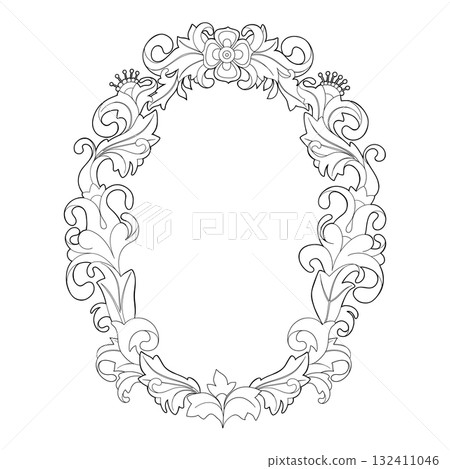 Elegant graphic medieval frame with ornate plants 132411046