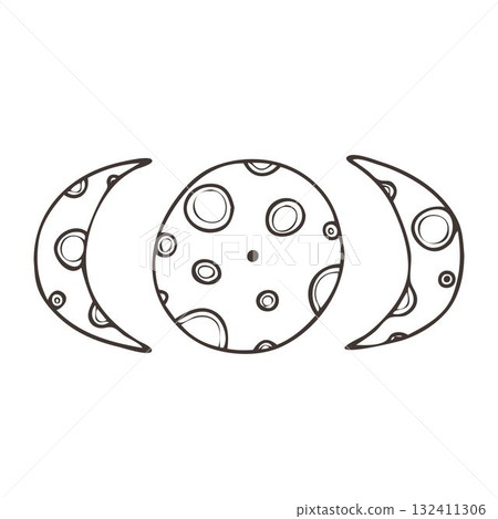 Vector non-AI moon phases. Full moon, waxing crescent, waning crescent isolated on white background. 132411306