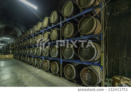 Takachiho Tunnel Station, Shochu barrels stored in a tunnel storage facility, Takachiho Town, Miyazaki Prefecture Takachiho Tunnel Station, Shochu barrels stored in a tunnel storage facility, Takachiho Town, Miyazaki Prefecture 132411751