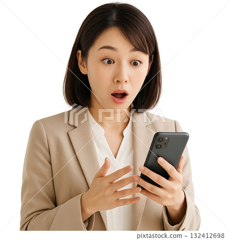 Businesswoman surprised at her smartphone (realistic style) 132412698
