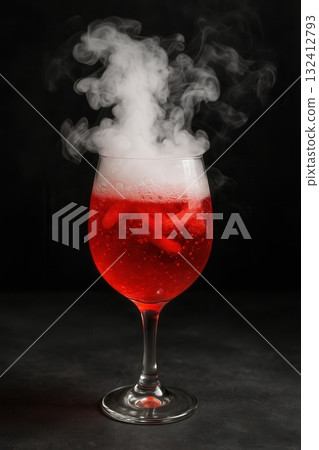 Bubbly red drink with smoke effects served a dark backdrop. Bubbly red drink with smoke effects served a dark backdrop. 132412793