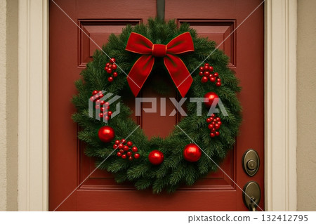 Traditional Christmas wreath with pinecones and berries. Traditional Christmas wreath with pinecones and berries. 132412795