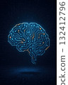 Digital brain with circuit patterns illuminated a dark background. 132412796