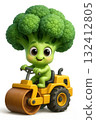 A cute broccoli character happily skates on a yellow skating rink. 132412805
