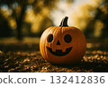 Halloween cartoon pumpkin on an autumn background. 132412836